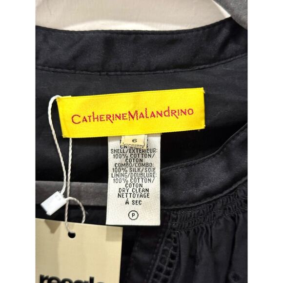 Catherine Malandrino 100% Cotton Puff Sleeve Silk Mini Dress Black Womens Size 6 - Picture 3 of 3